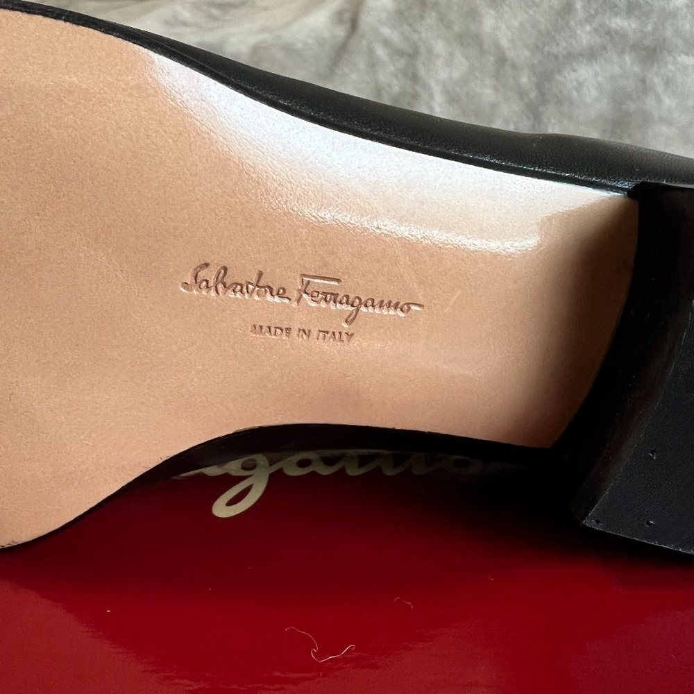 Vintage 5.5 Black Leather Salvatore Ferragamo Ballet Flats Womens Shoes - Image 8